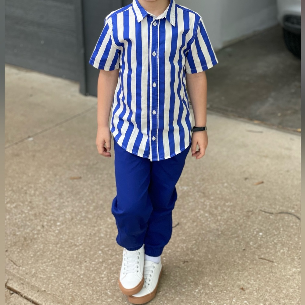 Boys H&M Striped Button Down Shirt and Pants Size 5T/6